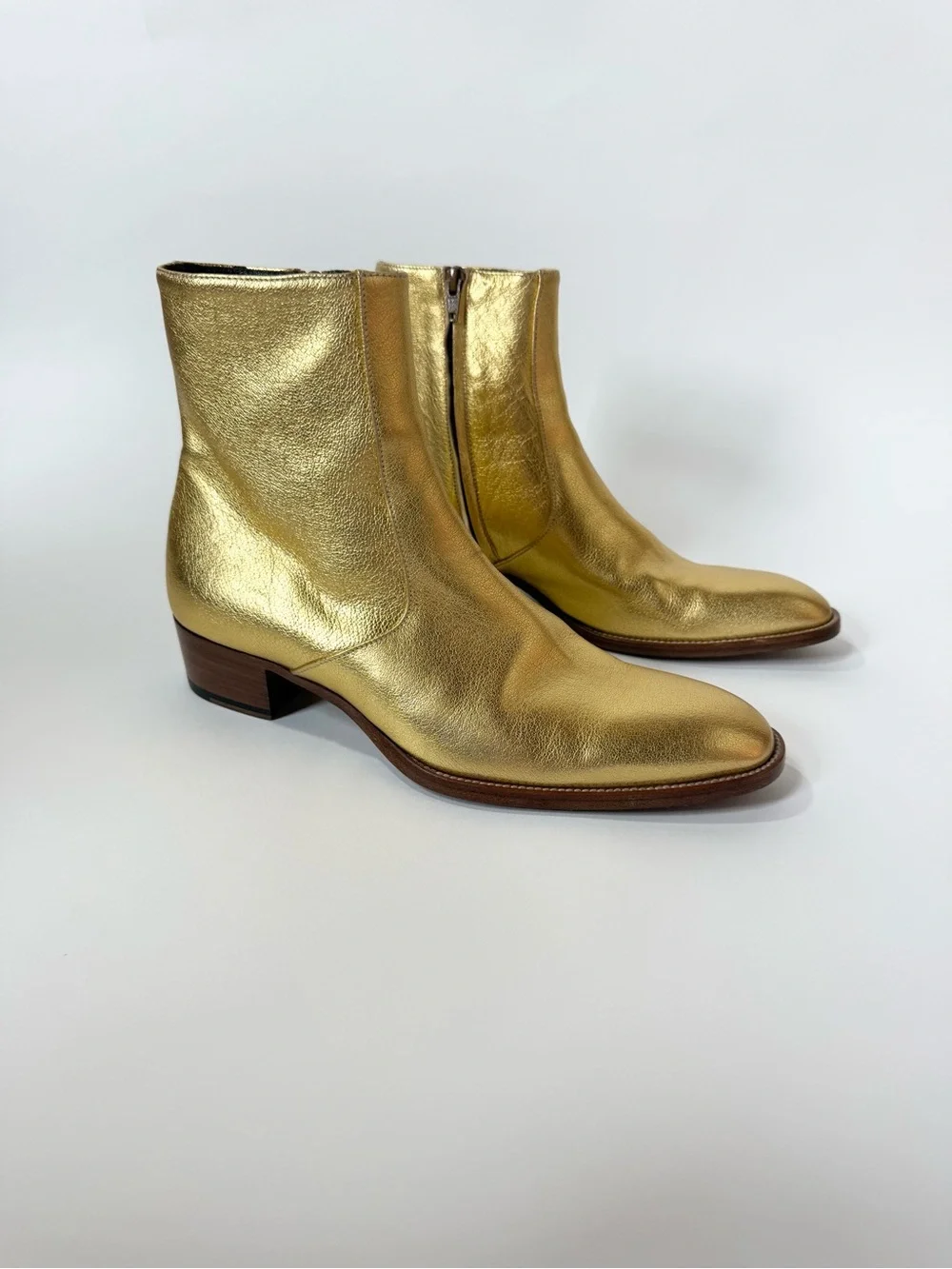 Saint Laurent Gold Leather Boots 41.5